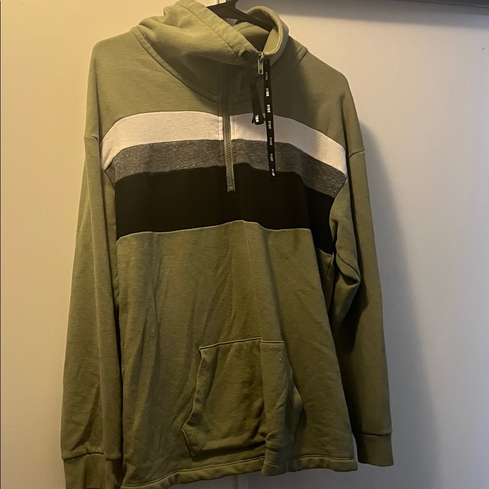 PINK Victoria's Secret Green and Black Striped Sweater